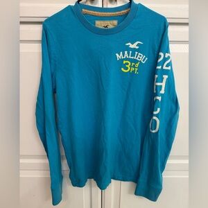 Hollister Blue Long Sleeve Tee with White and Yellow Accents Size M
